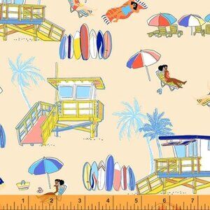 Bathing Beauties on Sand Cotton Fabric by Whistler Studios for Windham Fabrics